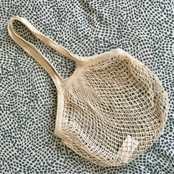 NWT H&M Natural Cotton Mesh Net Market Tote Bag Cream Eco conscious Shopping - Picture 2 of 8